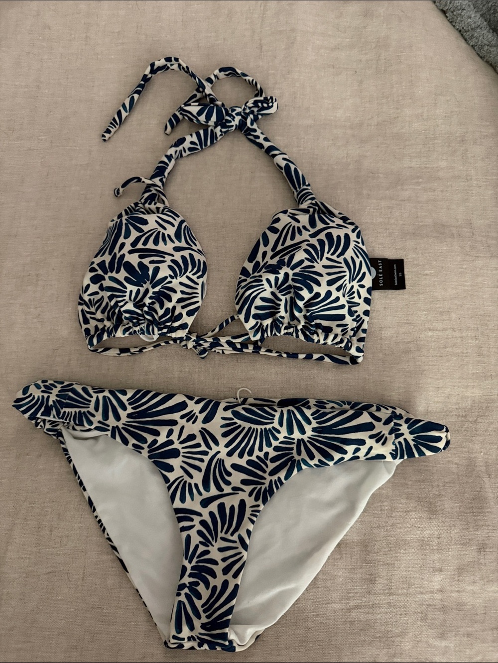Sole East Navy & White Floral Halter Bikini Set with Tie Straps